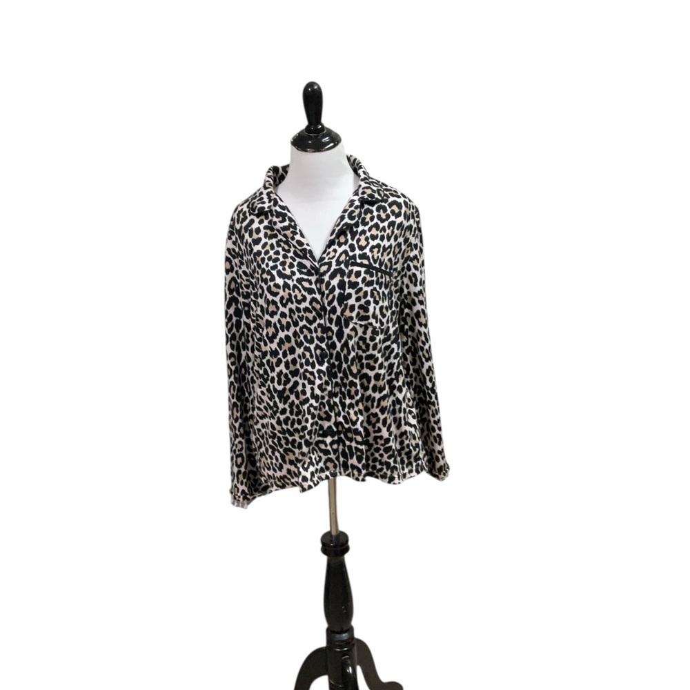 Kate Spade Women's L Large Knit Pajama Top Loungewear Cheetah Print Sleepwear